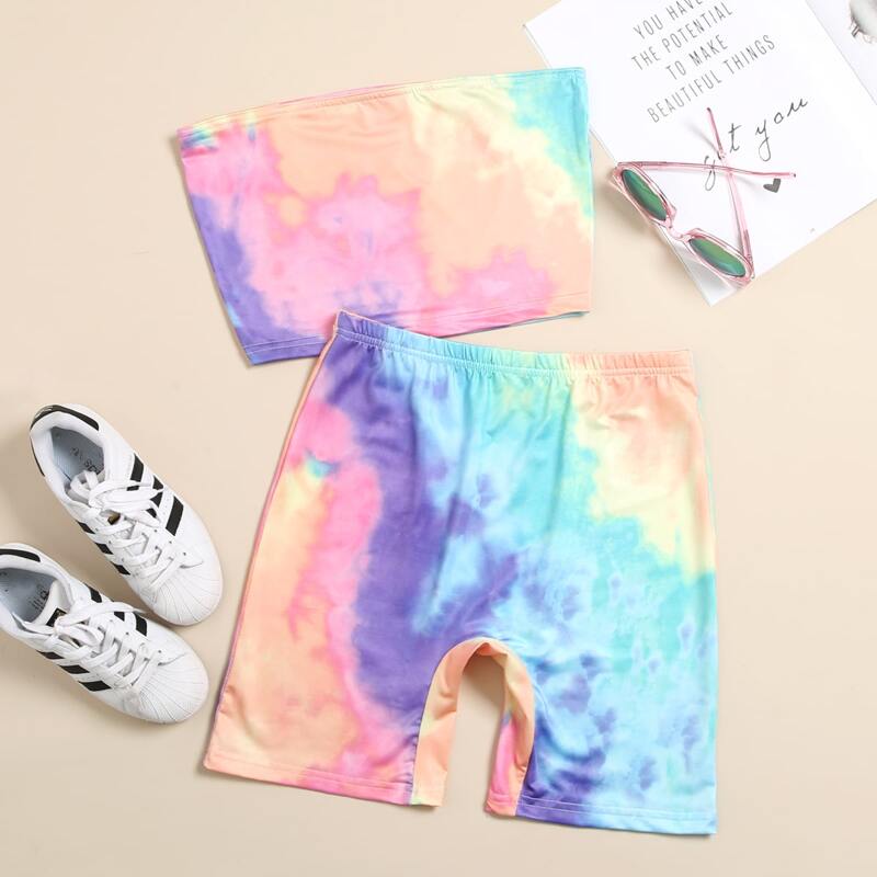 

Tie Dye Tube Top & Biker Shorts, Multicolor