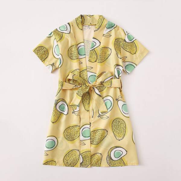 

Toddler Girls Allover Avocado Belted Robe, Mustard yellow