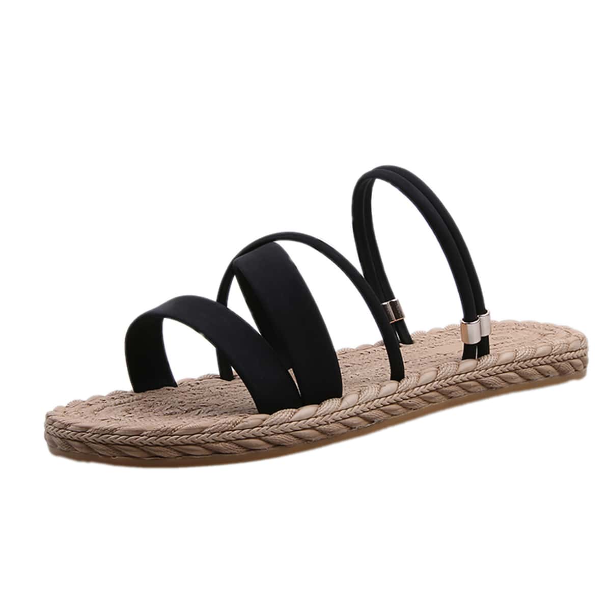 

Strappy Flat Sandals, Black