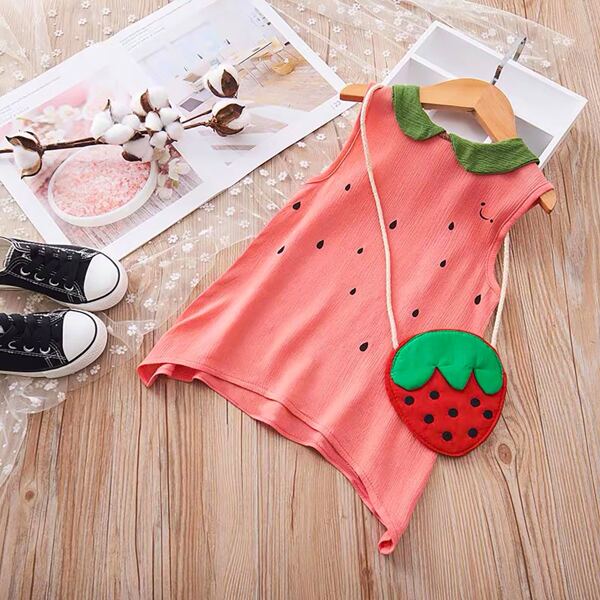 

Toddler Girls Contrast Collar Graphic Print Tank Dress & Bag, Pink