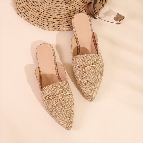 

Metal Decor Flat Mules, Khaki