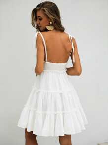 Missord 結飾帶褶邊吊帶連衣裙