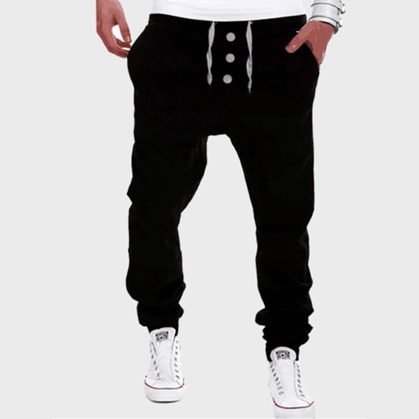 

Men Button Front Drawstring Sweatpants, Black