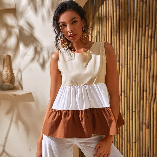 

Cut And Sew Ruffle Hem Tank Top, Multicolor