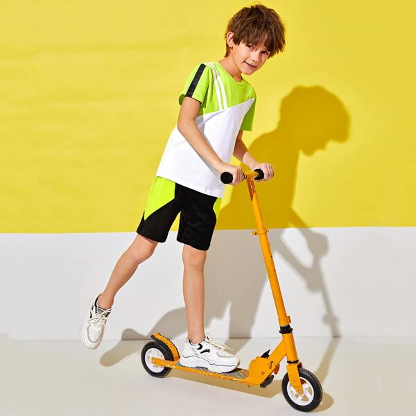 

Boys Striped Side Colorblock Top & Shorts Set, Multicolor