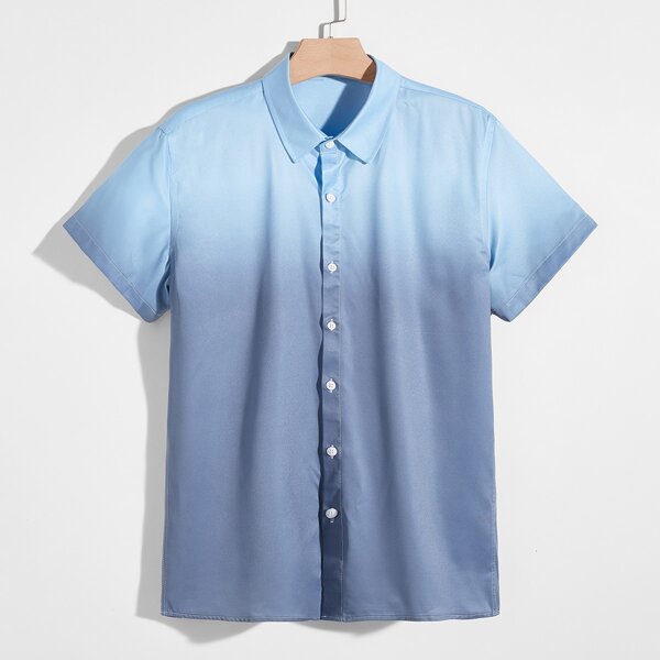 

Men Ombre Button Up Shirt, Dusty blue