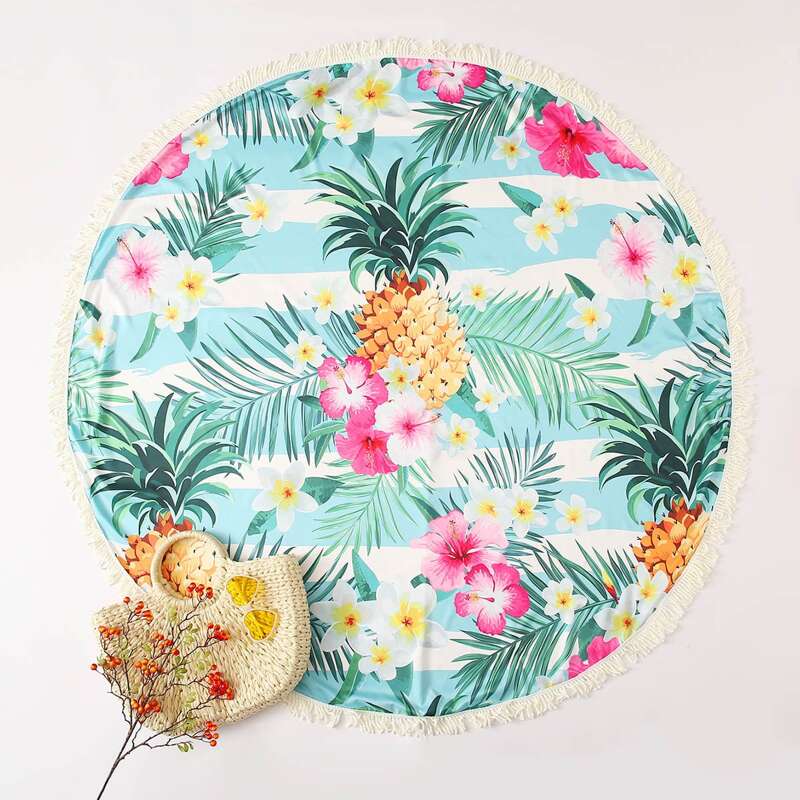 

Tropical & Pineapple Print Beach Blanket, Multicolor