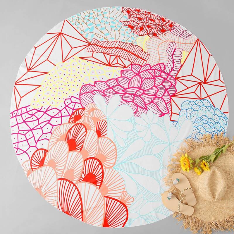 

Floral & Geo Print Round Beach Blanket, Multicolor