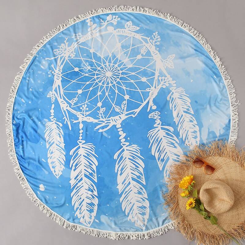 

Dream Catcher Print Round Beach Blanket, Baby blue