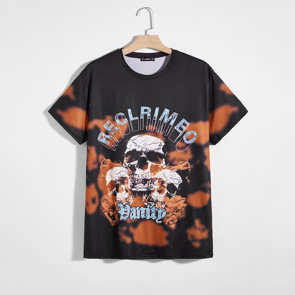 

Men Drop Shoulder Skull & Letter Graphic Tee, Black
