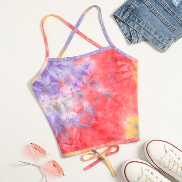 

Tie Dye Lace Up Back Cami Top, Multicolor