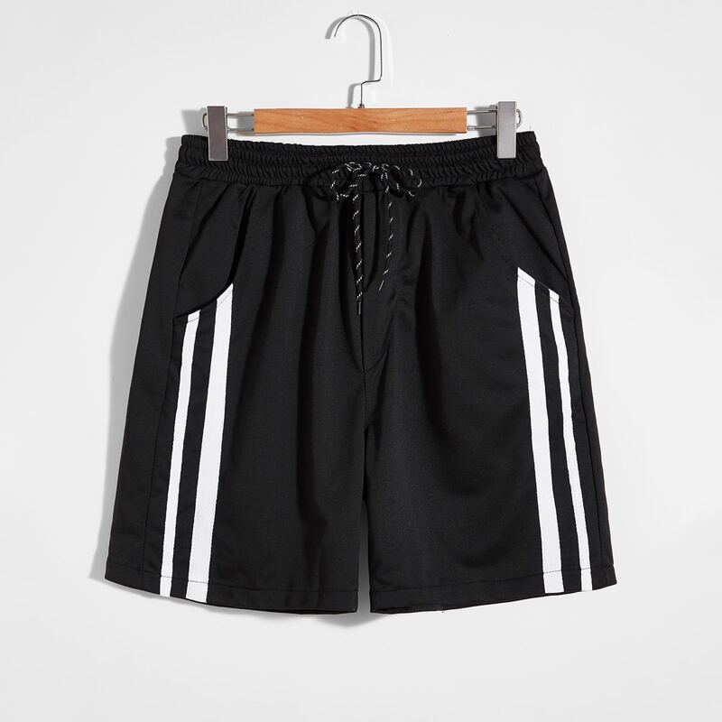 

Guys Contrast Tape Side Drawstring Track Shorts, Black