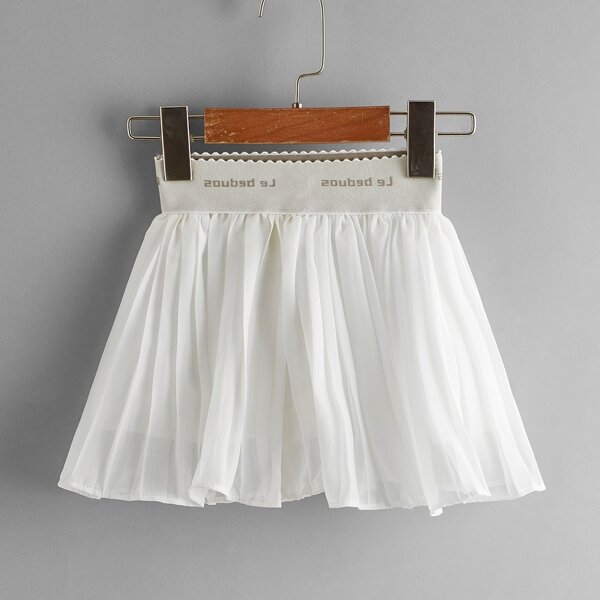 

Toddler Girls Letter Tape Pleated Skirt, White