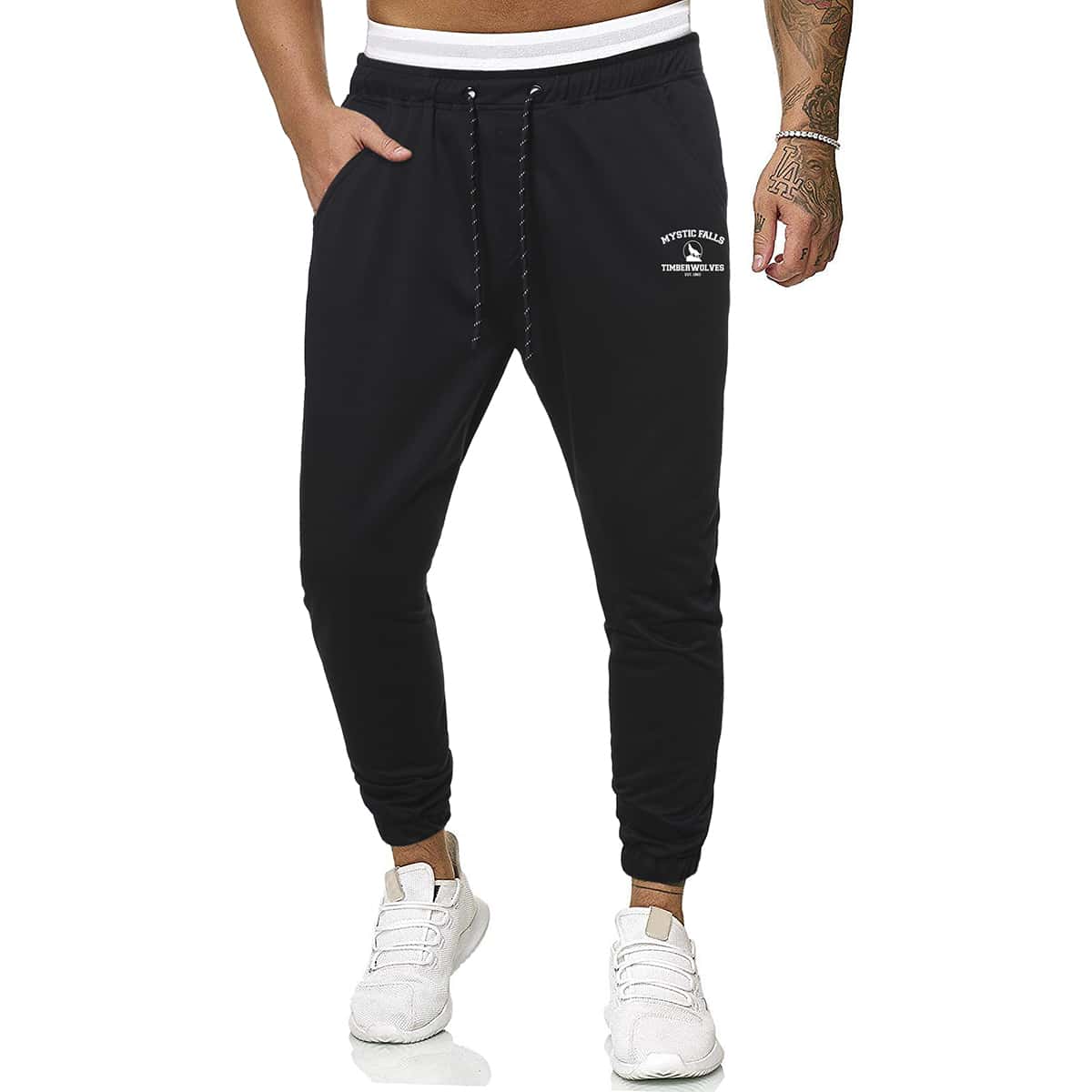 

Guys Drawstring Waist Letter Graphic Joggers, Black