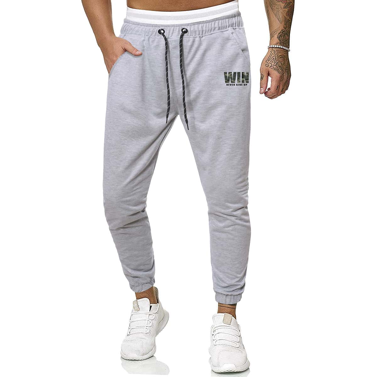 

Guys Drawstring Waist Letter Print Joggers, Light grey