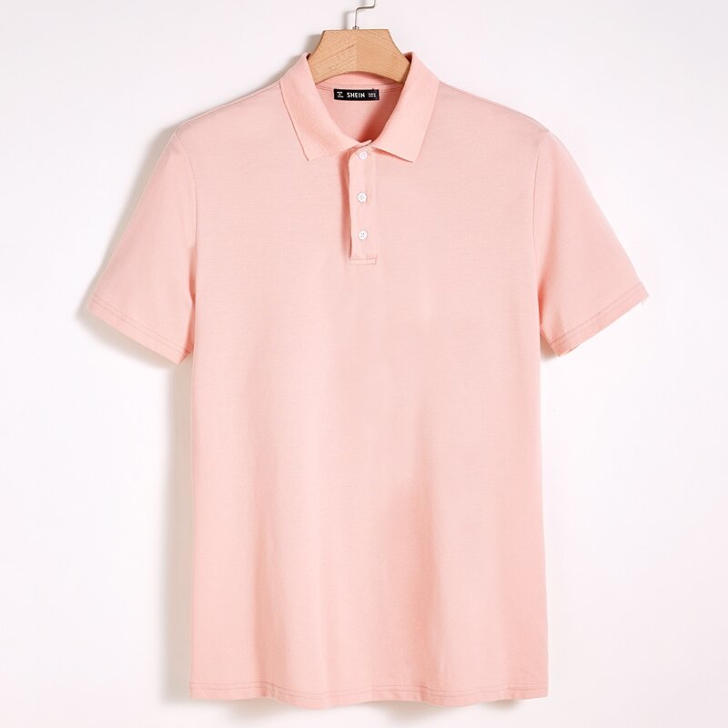 

Guys Solid Button Half Placket Polo Shirt, Baby pink