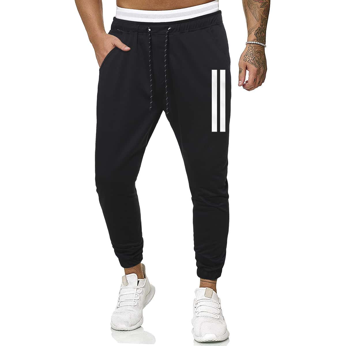 

Guys Drawstring Waist Striped Panel Joggers, Black