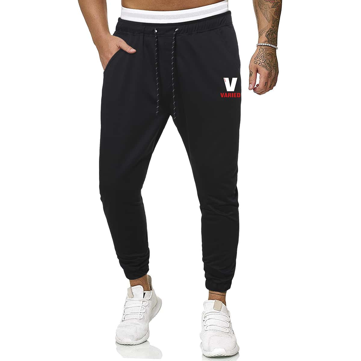 

Guys Drawstring Waist Letter Print Joggers, Black
