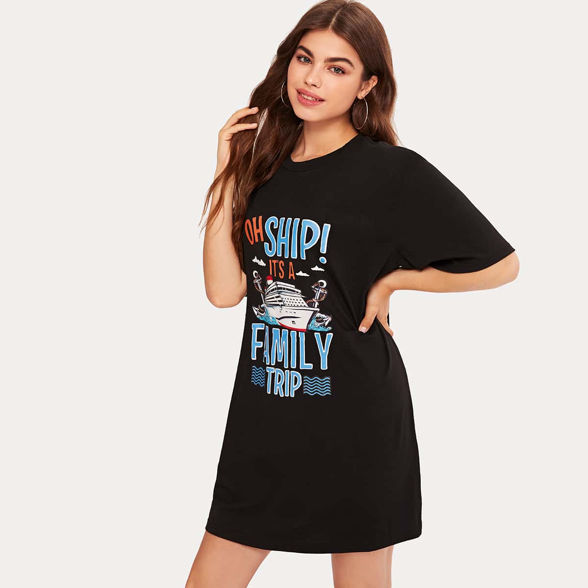

Boat Graphic Tee Dress, Black