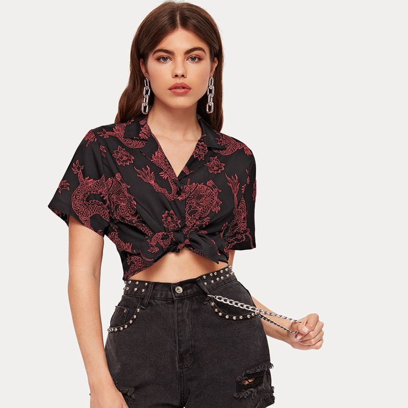 

Chinese Dragon Print Shirt, Black