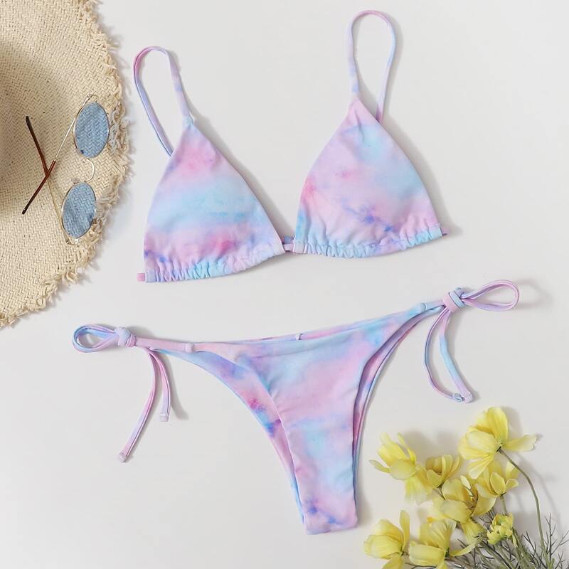 

Tie Dye Tie Side Bikini Swimsuit, Multicolor
