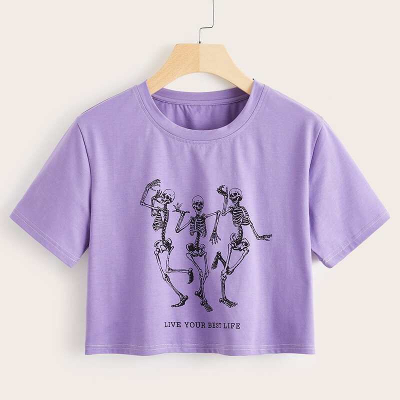 

Skull Graphic Crop Tee, Violet purple
