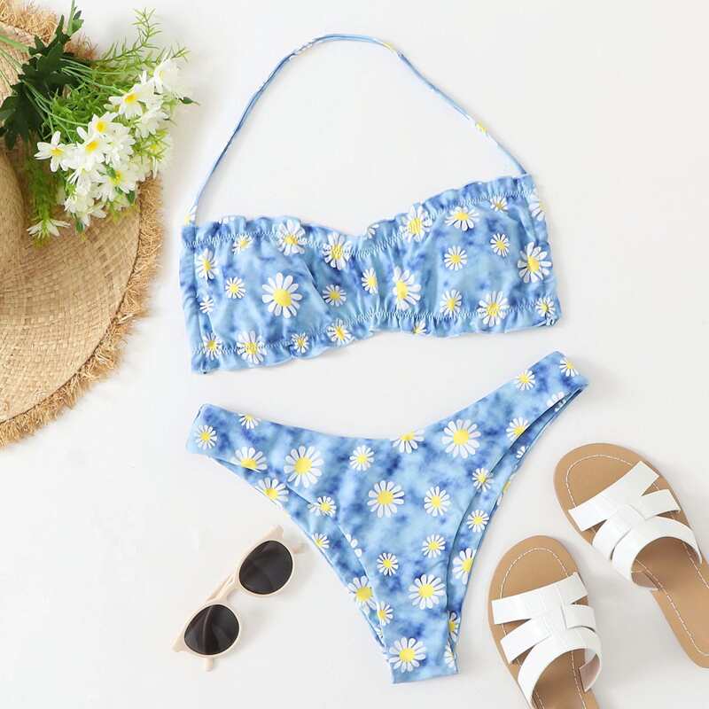 

Sunflower Print Tie Dye Bikini Swimsuit, Multicolor