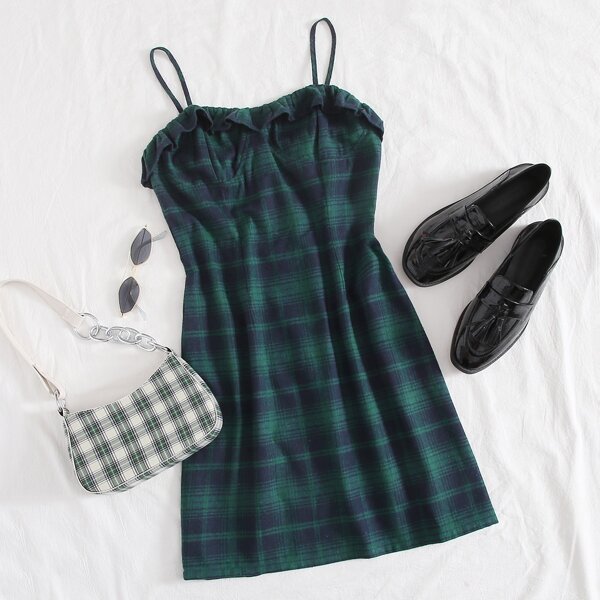 

Frill Trim Tartan Cami Dress, Multicolor