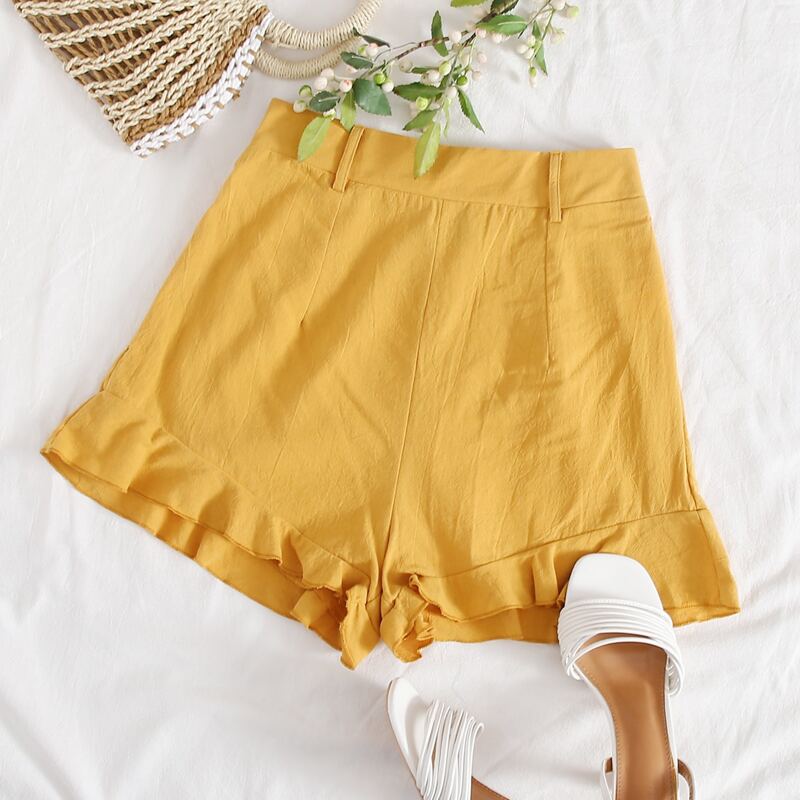 

Ruffle Hem Solid Shorts, Yellow