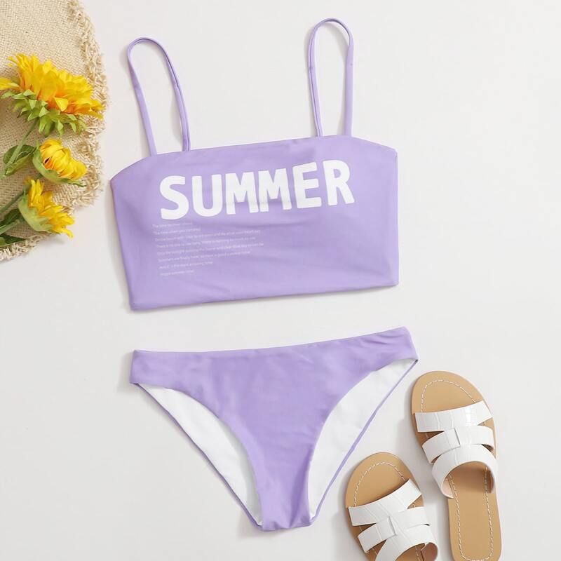 

Summer Print Purple Bikini Swimsuit, Lilac purple