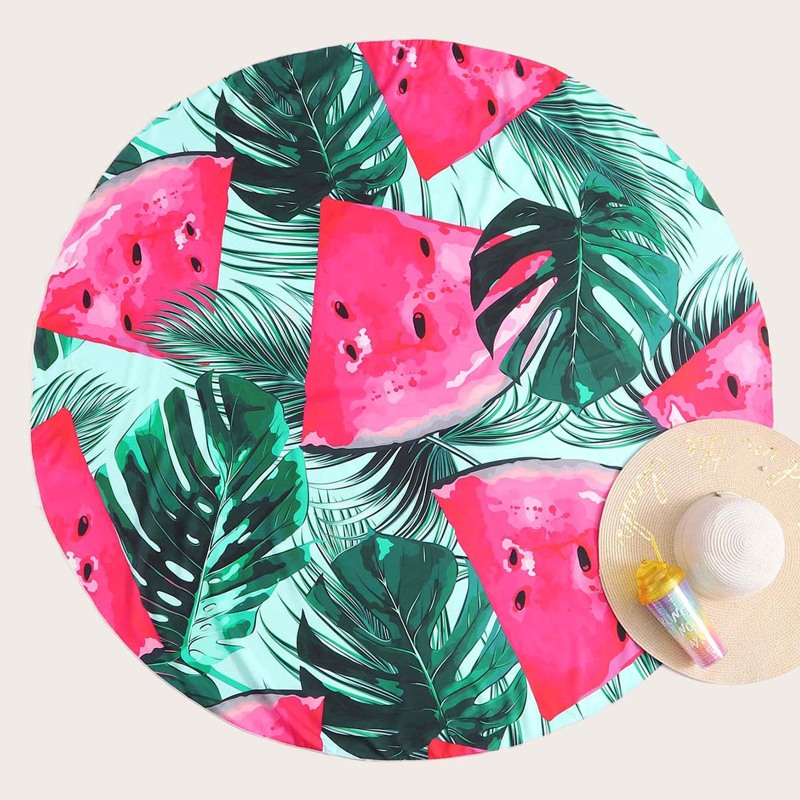 

Tropical & Watermelon Print Beach Blanket, Multicolor