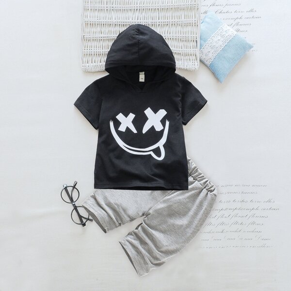

Toddler Boys Cartoon Graphic Hooded Tee & Pants, Black