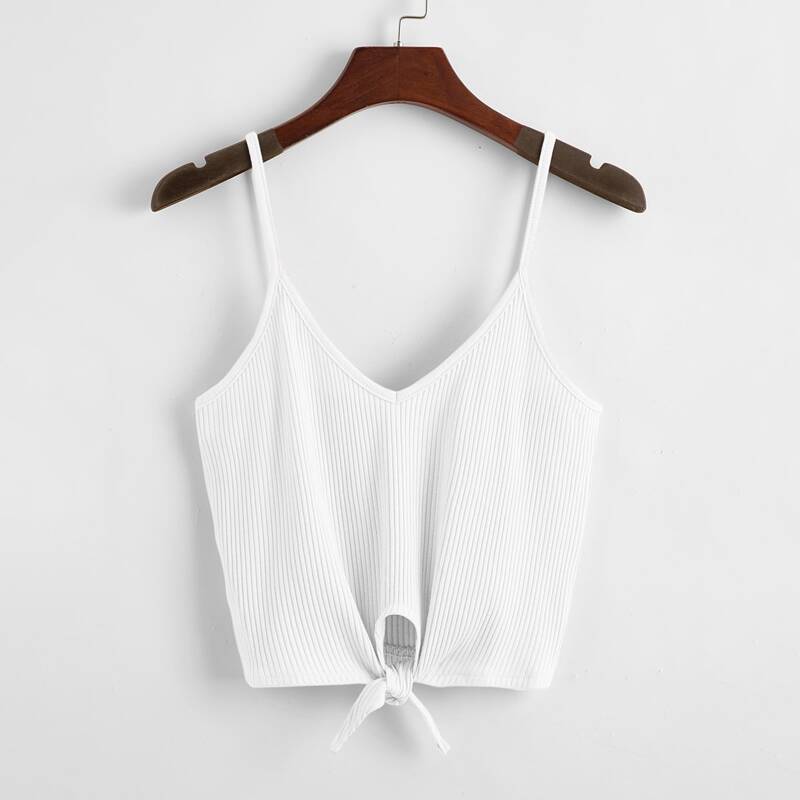 

Ribbed Knot Hem Cami, White