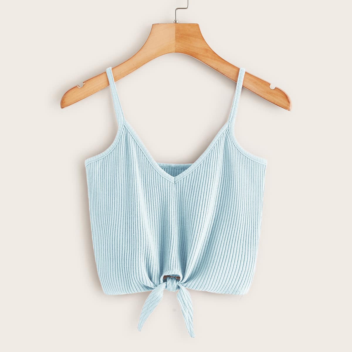 

Ribbed Knot Hem Cami, Baby blue