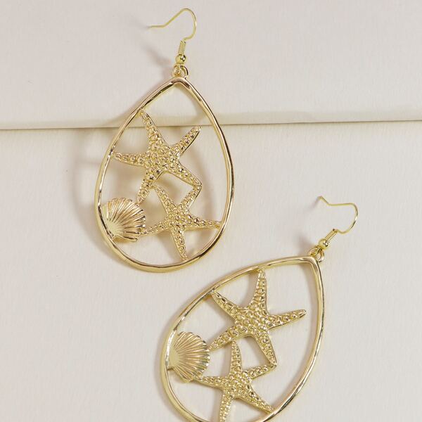 

Starfish Decor Drop Earrings, Gold