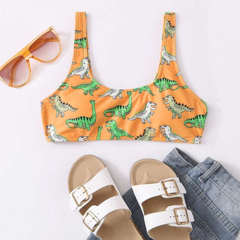 

Cartoon Dinosaur Bikini Tank Top, Multicolor