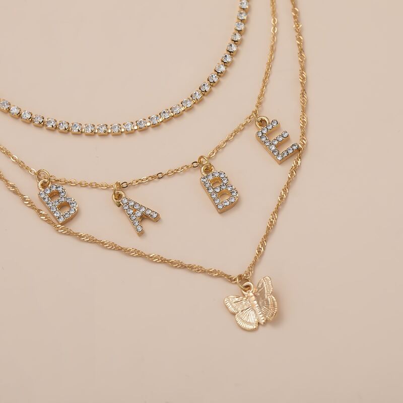 

3pcs Letter Charm Necklace, Gold