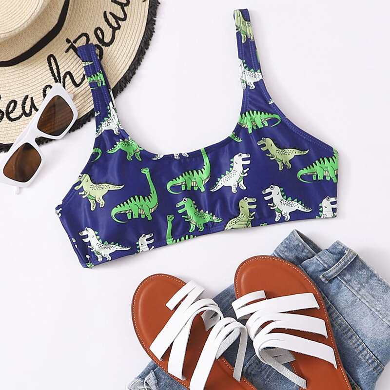 

Cartoon Dinosaur Bikini Tank Top, Multicolor