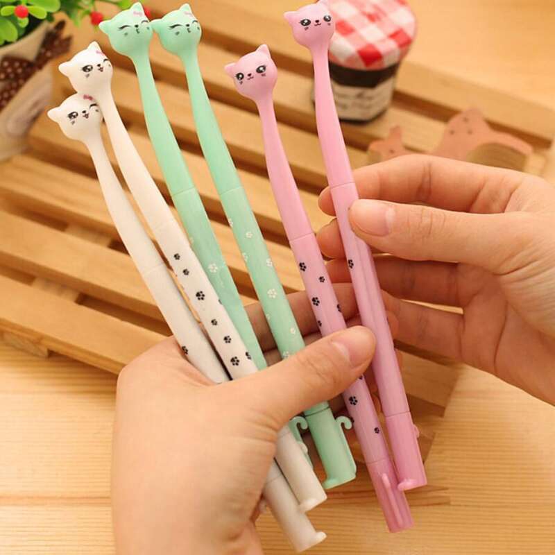 

2pcs Random Color Cat Gel Pen, Black