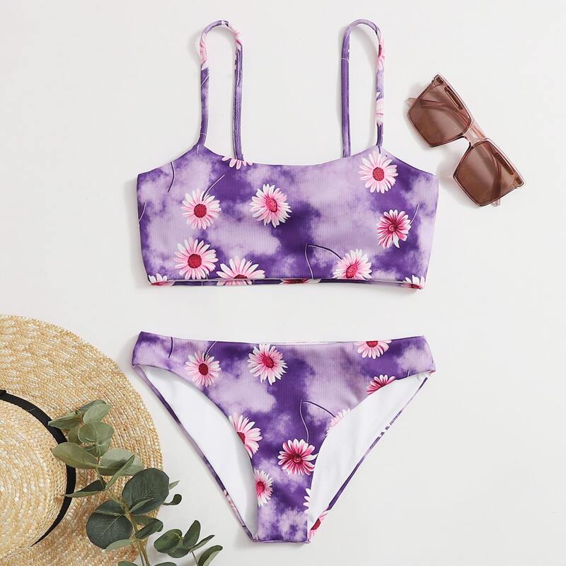 

Tie Dye Daisy Cami Bikini Swimsuit, Purple