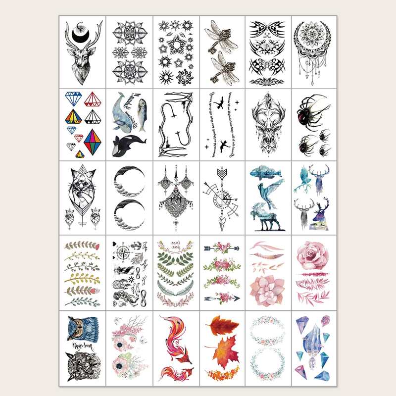 

30sheets Mixed Pattern Tattoo Sticker, Multicolor