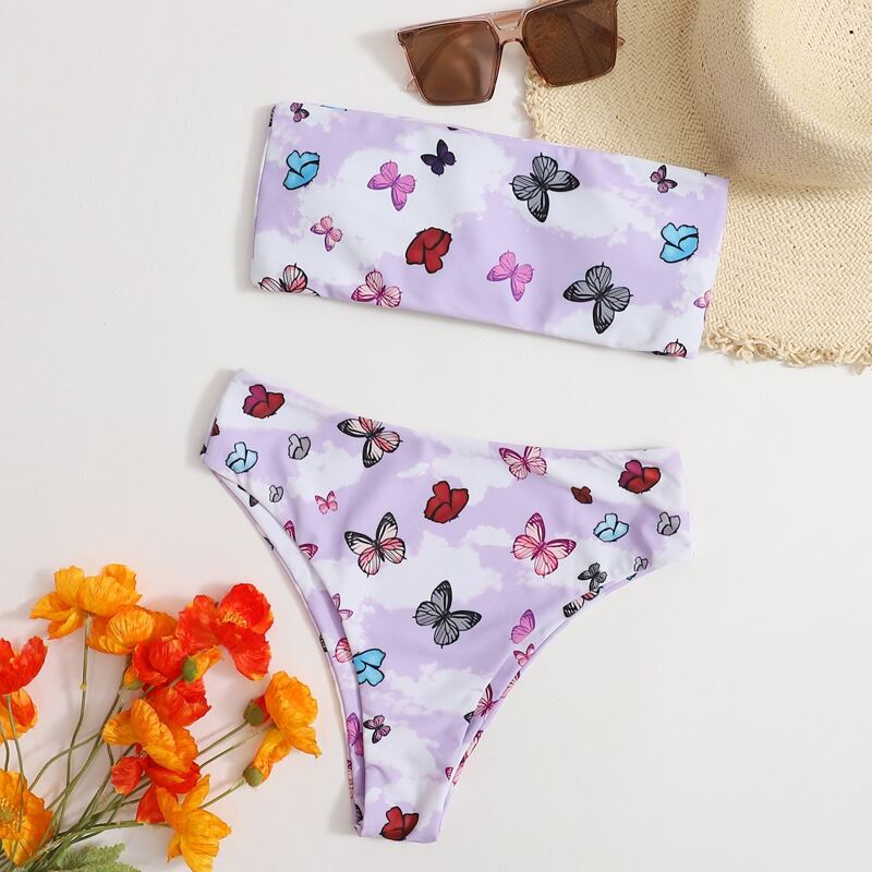

Tie Dye Butterfly Bandeau Bikini Swimsuit, Multicolor