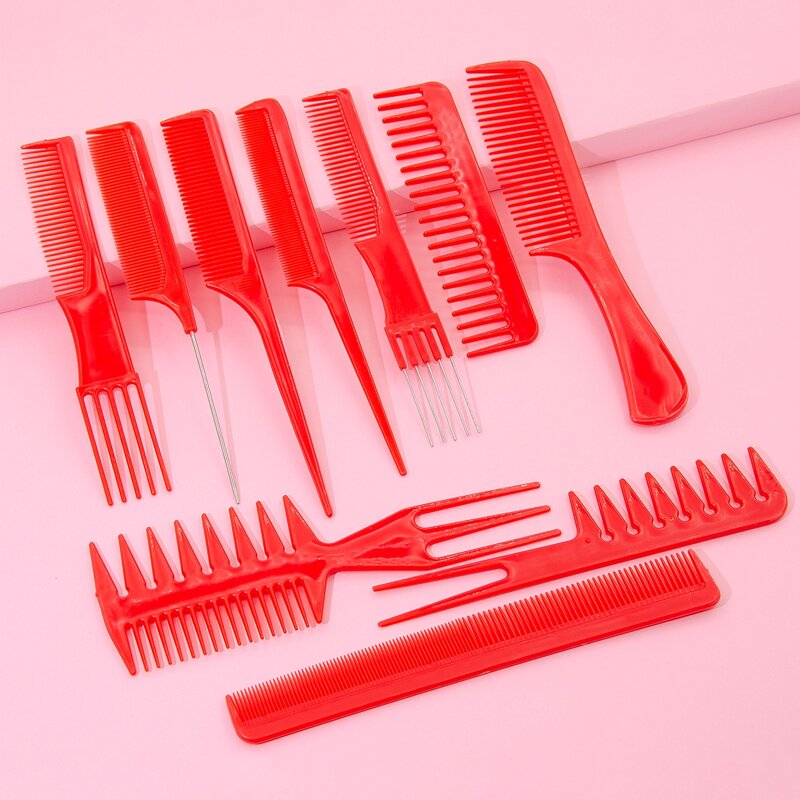 

10pcs Solid Hair Comb, Red