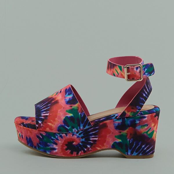 

Tie Dye Open Toe Platform Wedges, Multicolor