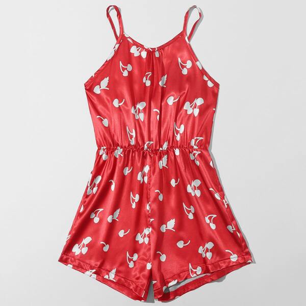 

Girls Fruit Print Cami Romper, Red