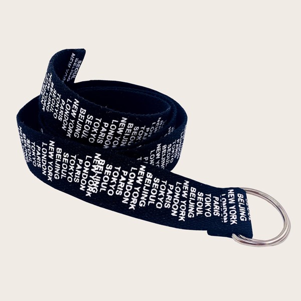 

Men Slogan Graphic Tape Belt, Black