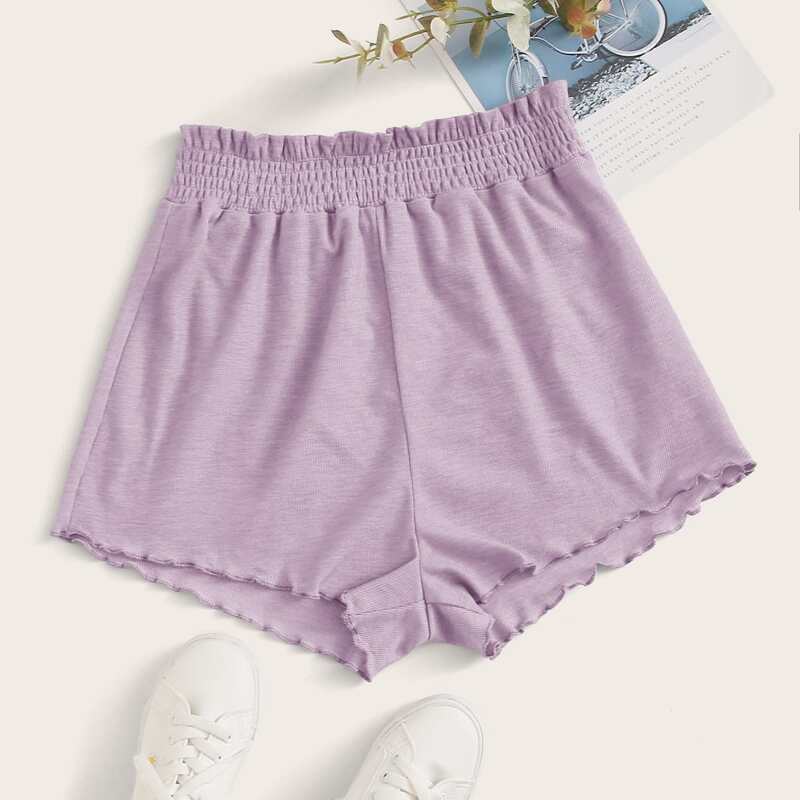 

Solid Lettuce Trim Shorts, Lilac purple