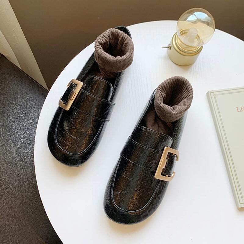 

Wide Buckle Flat Loafers, Black
