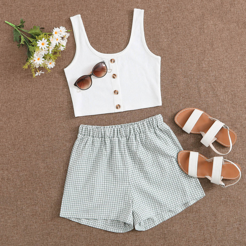 

Button Front Tank & Gingham Shorts, Multicolor
