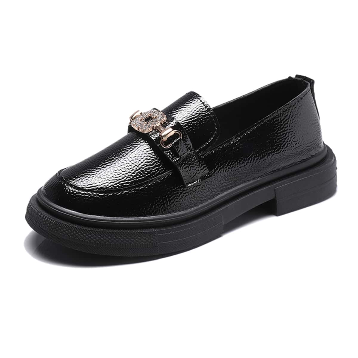 

Rhinestone Square Buckle Chunky Loafers, Black